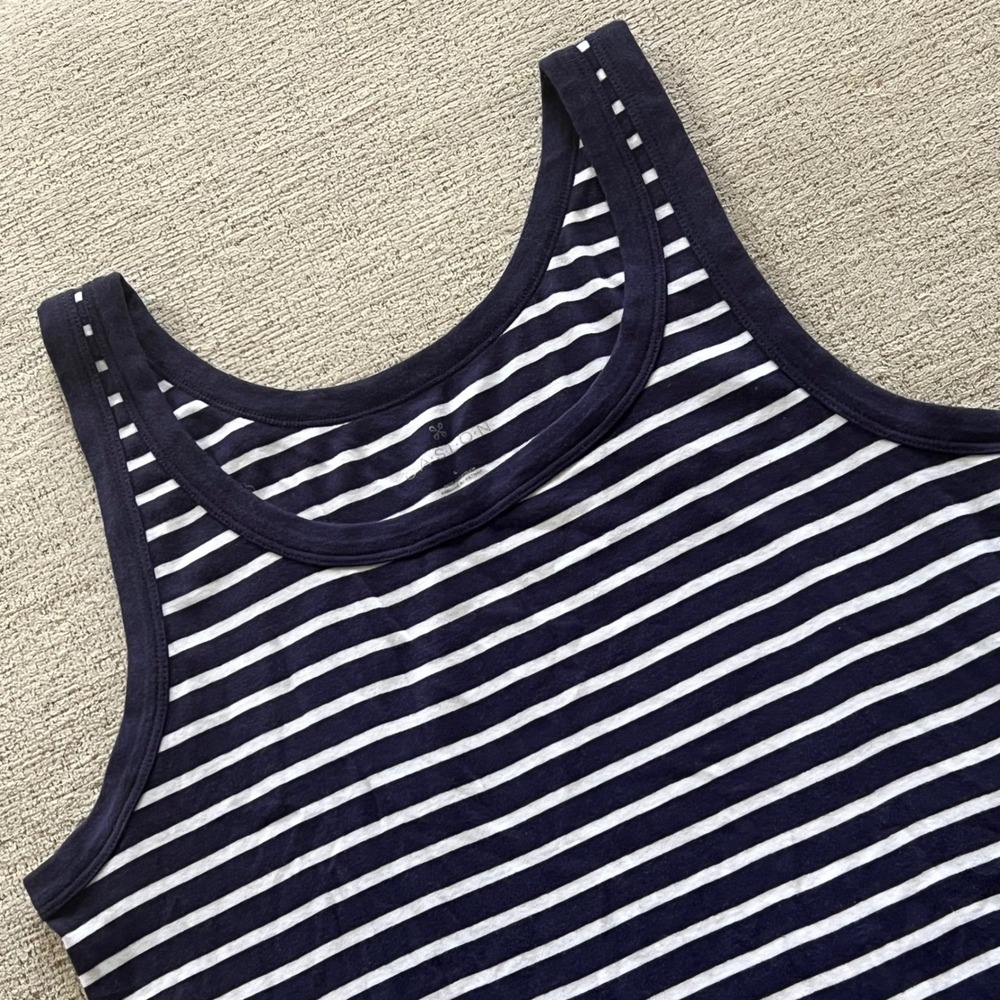 Caslon Navy White Striped Tank Top Sleeveless Scoop Neck NWT Large